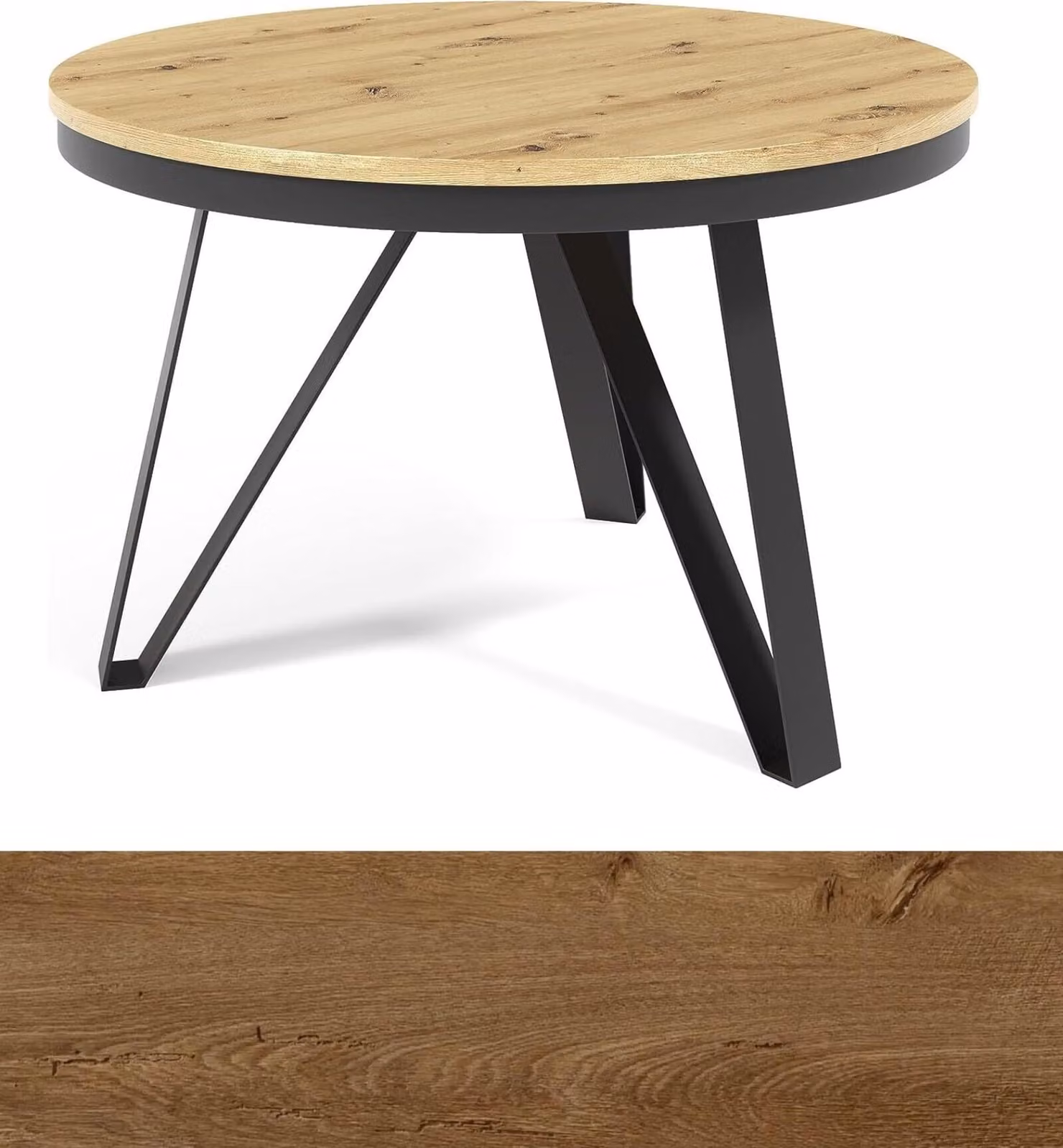 Tavolino All4All Tino, tavolino rotondo per il soggiorno, gambe in metallo, design elegante, gambe moderne, tavolino da caffè, stile loft, dimensioni 75/50 cm, articolo n. 27, finitura rovere Lefkas