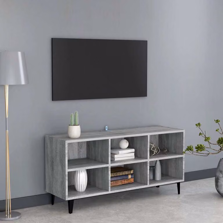 Mobile TV vidaXL con gambe in metallo e struttura in MDF, colore Grigio Sonoma, L: 103,5 cm, P: 30 cm, H: 50 cm