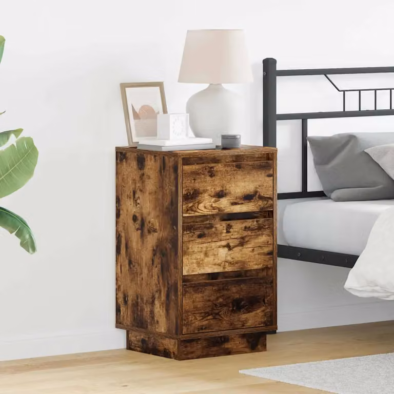 Armadio da notte vidaXL in legno MDF color rovere fumé con illuminazione integrata L 39 cm, P 34,5 cm, H 65 cm