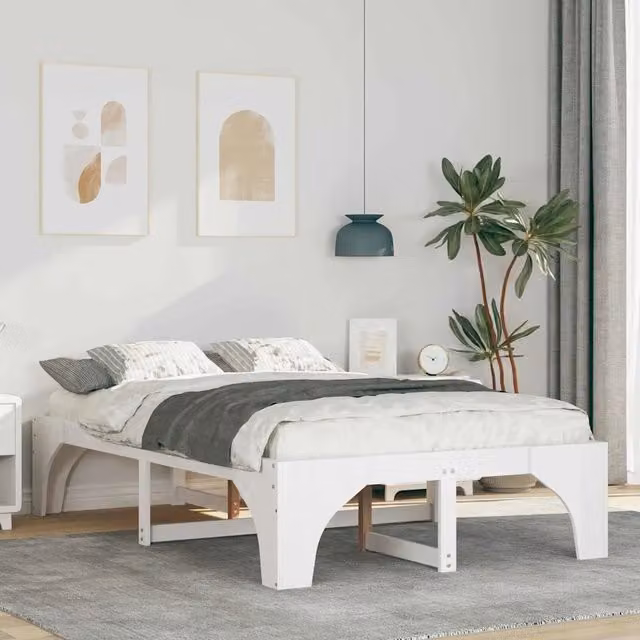 Struttura letto moderno vidaXL in pino massello bianco L 135 x P 190 cm