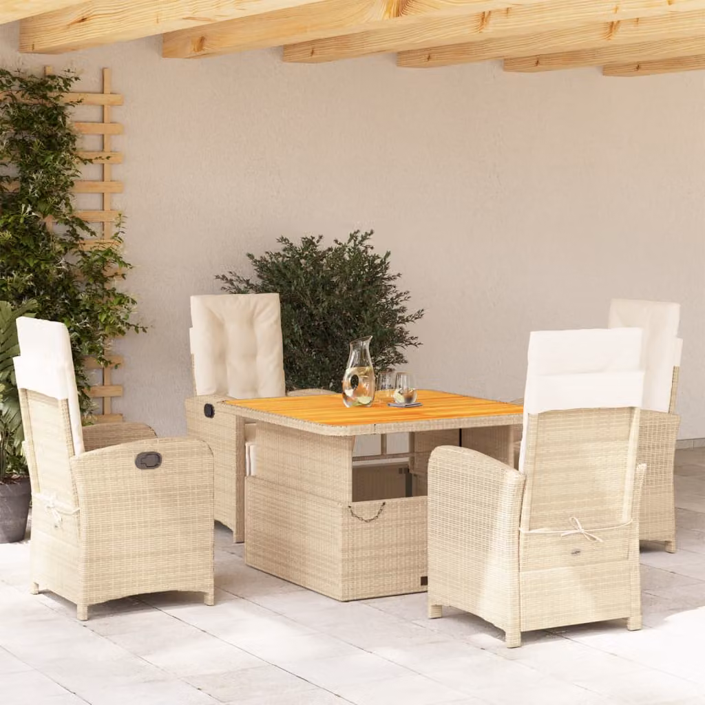 Set da pranzo da giardino vidaXL in legno di acacia oliato con 5 pezzi e cuscini beige – 1