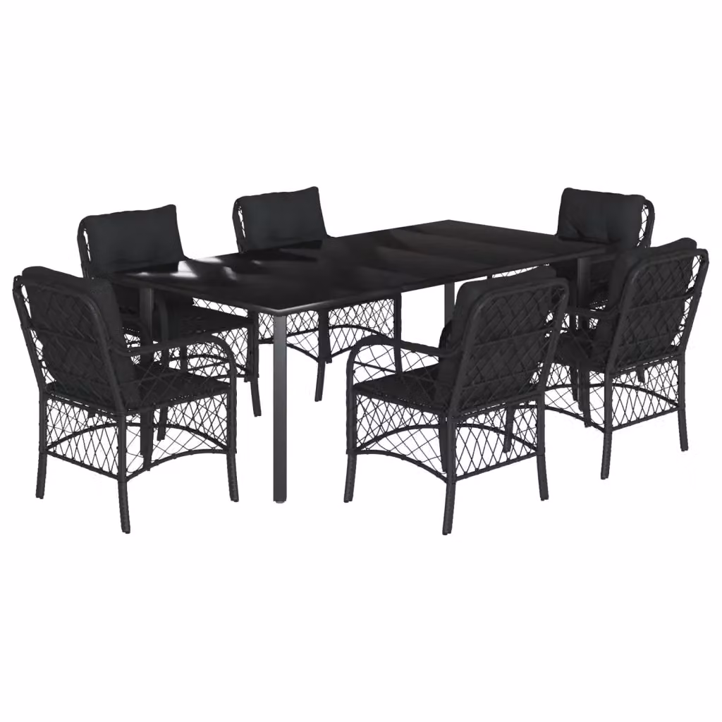 Set da Pranzo da Giardino vidaXL in Polyrattan e Vetro Nero con 7 Pezzi – 2