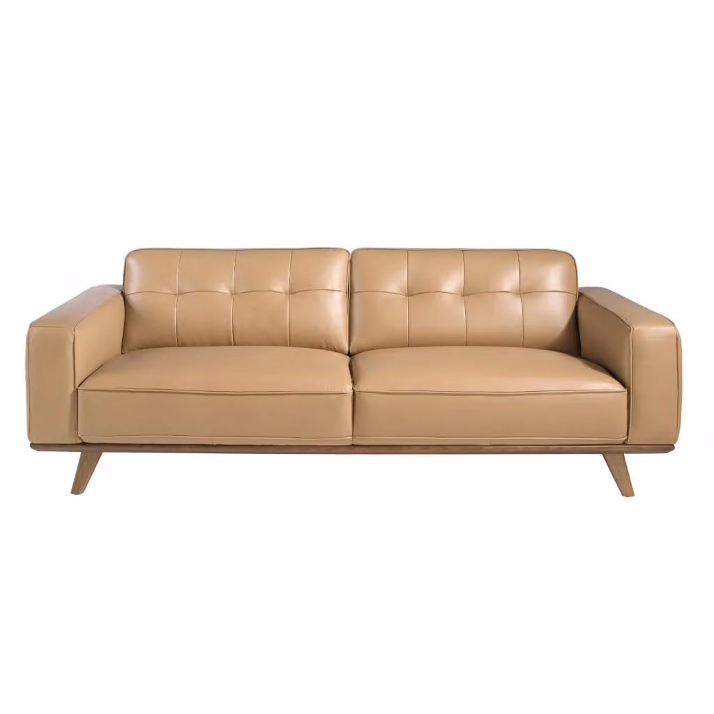 Divano Chester a 3 posti Angel Cerdá in pelle color sabbia con struttura in legno di pino L: 227 cm, P: 78 cm, H: 95 cm – 2