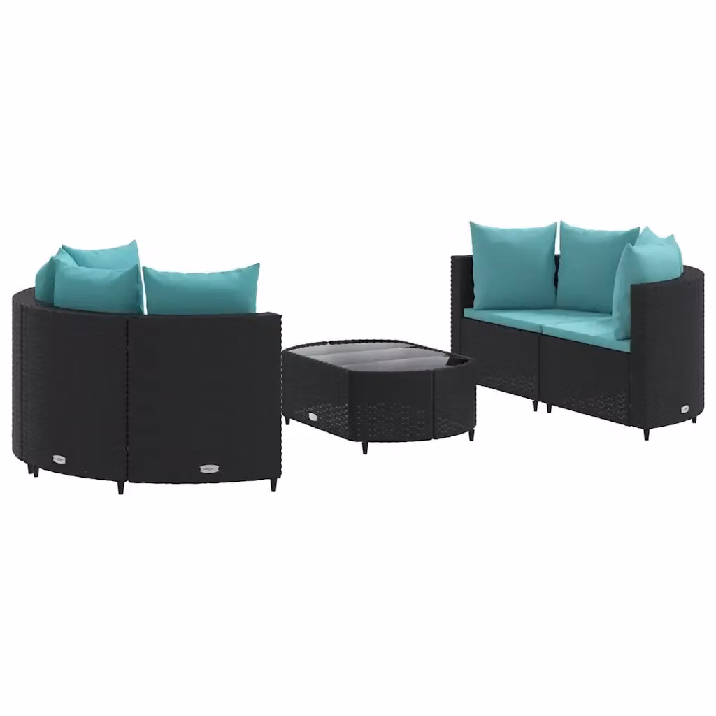 Set Divano da Giardino a L con Tavolino vidaXL, 5 Pezzi, Colore Nero e Blu con Cuscini e Struttura in Metallo e Polyrattan – 2