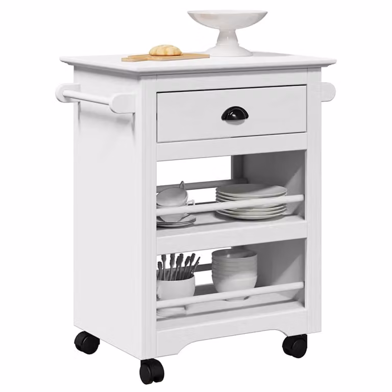 vidaXL Carrello da Cucina BODO Bianco in Legno e Metallo L: 67,5 cm, P: 45 cm, H: 80 cm