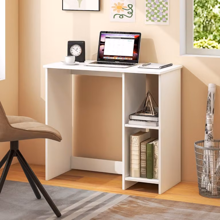 Scrivania per computer e ufficio Costway con 2 ripiani, design moderno, colore bianco, L 80 cm x P 40 cm x H 74 cm