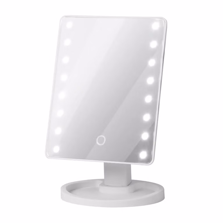 Specchio Luminoso da Tavolo Dictrolux con 16 LED, Touch Dimmerabile, Bianco, H 24 cm x L 21,5 cm x P 11,5 cm