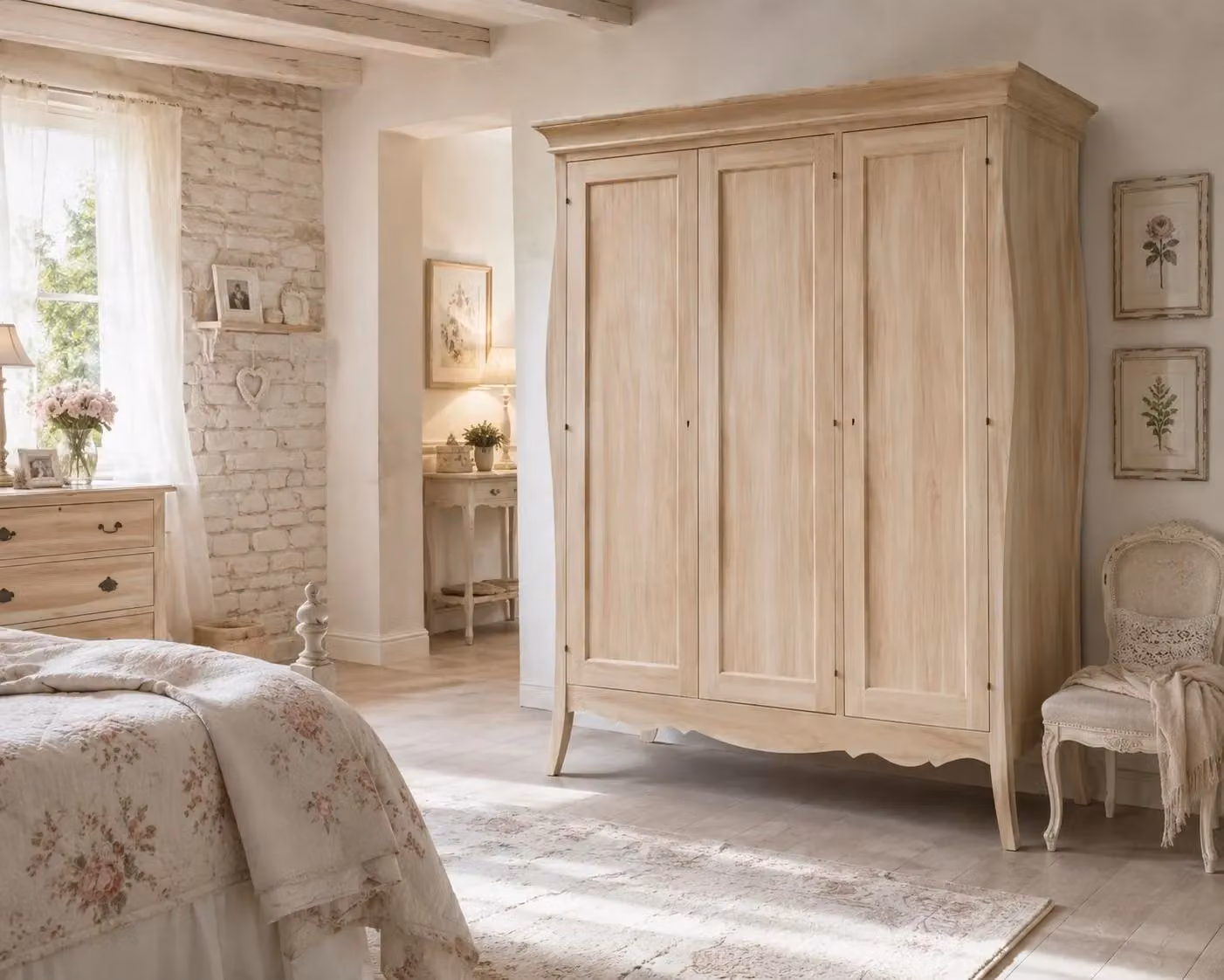 Armadio in legno sagomato a 3 ante Mobili 2G grezzo L: 182 cm, P: 64 cm, H: 212 cm – 2