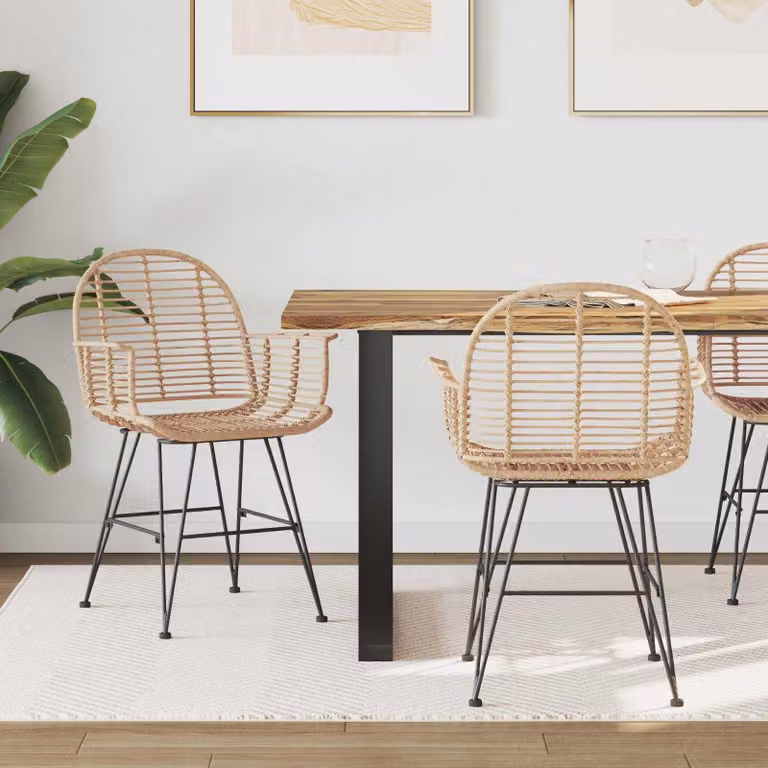 Set di 2 sedie da pranzo vidaXL in rattan e metallo beige e marrone L: 57 cm, P: 55 cm, H: 85 cm