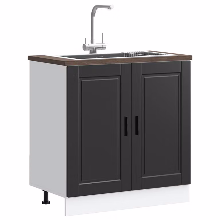 Base lavello mobile vidaXL Porto Nero in legno multistrato nero opaco L 80 x P 46 x H 81,5 cm