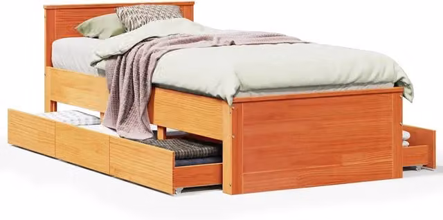Letto singolo | Letto per adulti | Giroletto senza Materasso con Testiera Marrone Cera 75x190 Pino