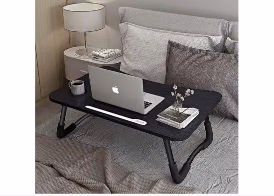 Scrivania pieghevole per laptop, 60x40 cm, nera, 4 porte USB