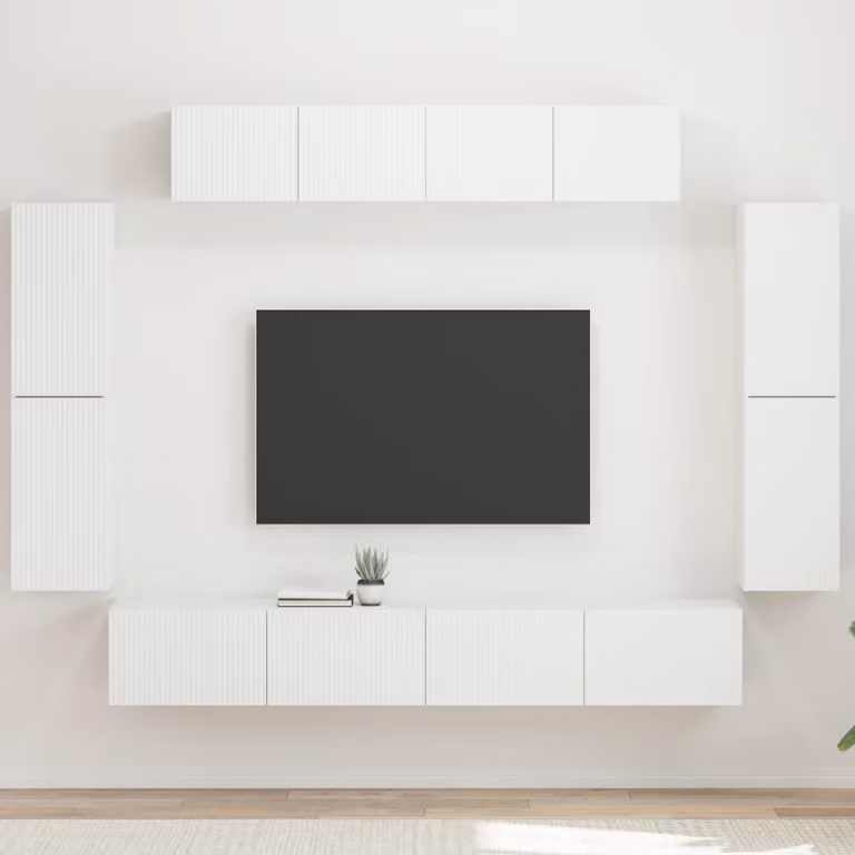 Mobile TV vidaXL Bianco con 8 scomparti e design minimalista in legno