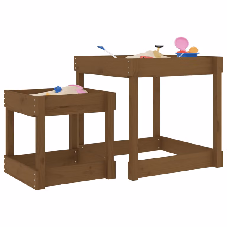 Set di 2 tavoli da gioco per bambini vidaXL in legno di pino massello, colore marrone ambra, stile rustico