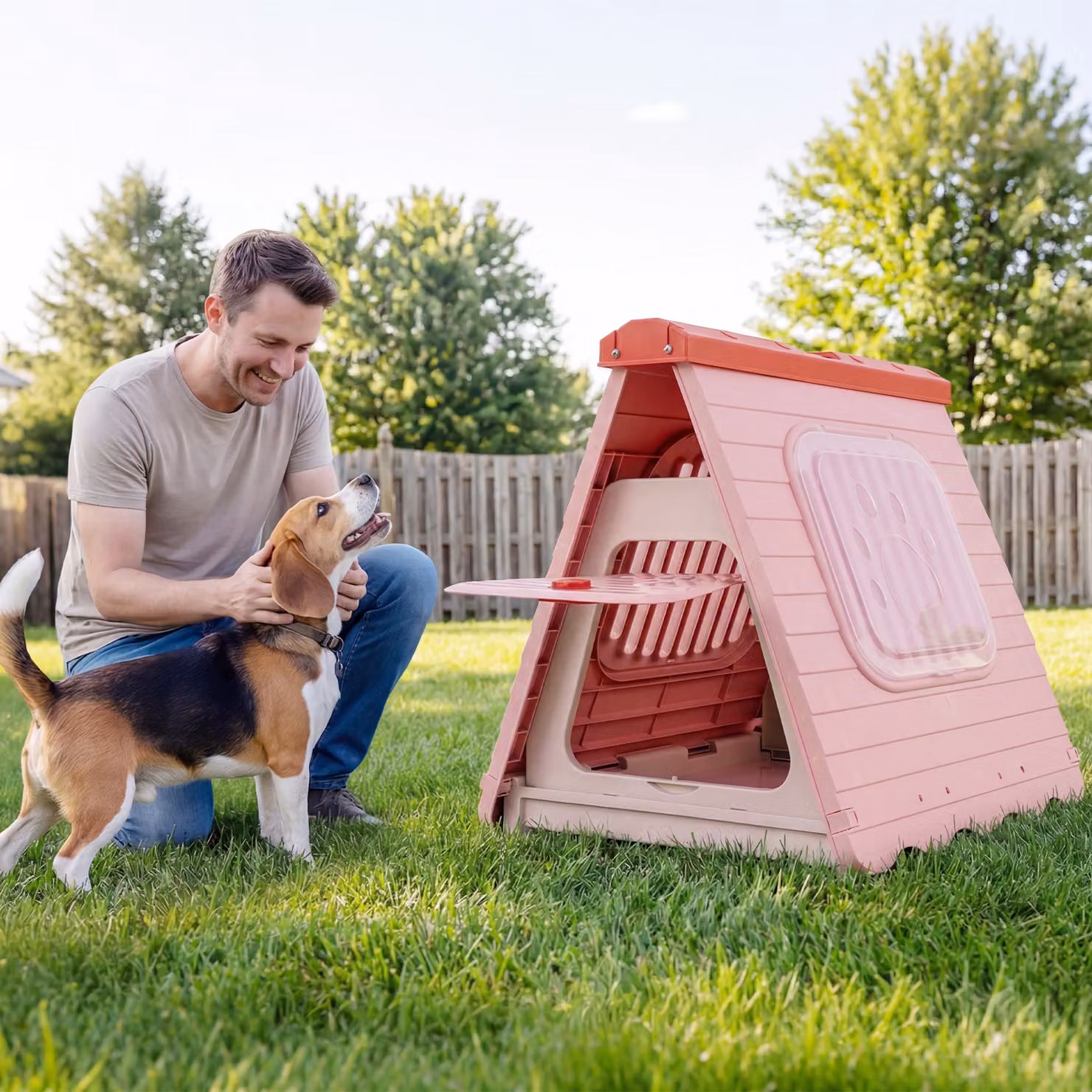 Costway Cuccia pieghevole per cani in plastica impermeabile con finestre ventilate, Rosa