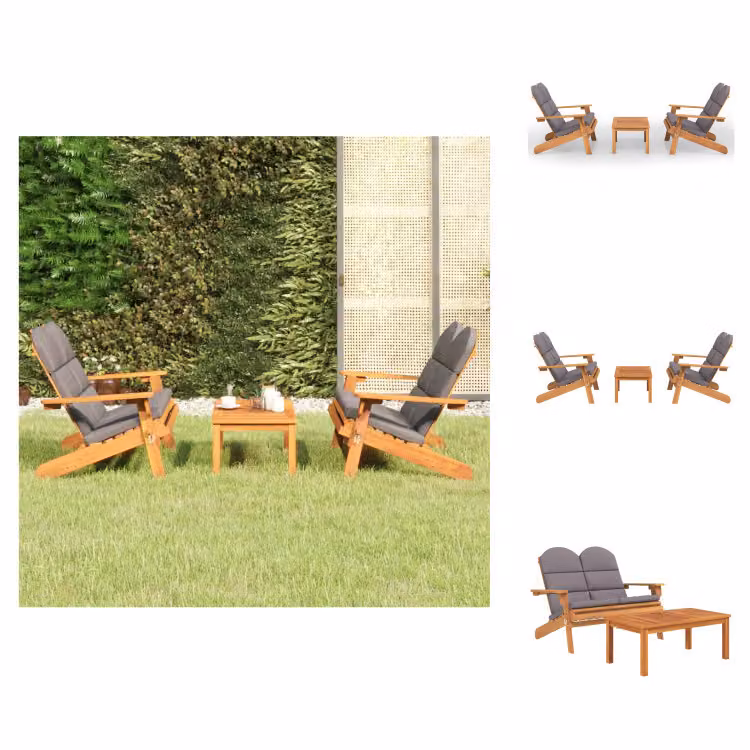 vidaXL Set di 3 pezzi per salotto da giardino Adirondack in legno massiccio di acacia - Set di mobili da giardino