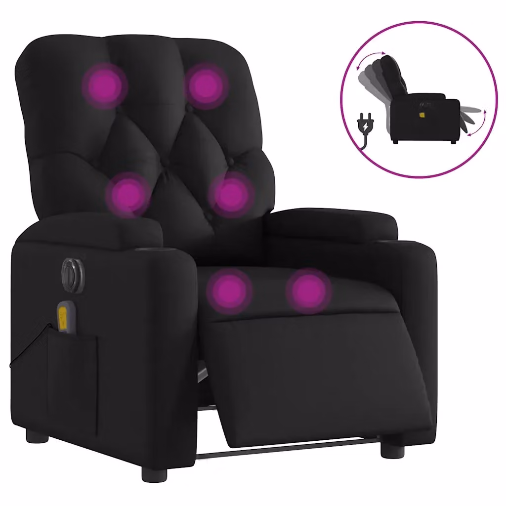 Divano Sedia-Poltrona Massaggiante Reclinabile Elettrica Nera in Similpelle 810926 – 2