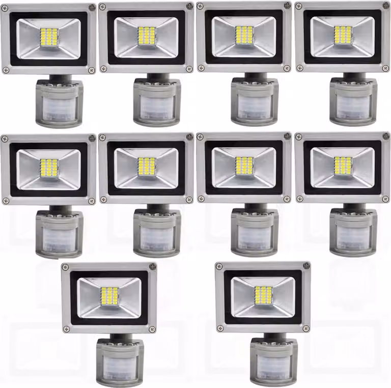 Greenmigo 10 pezzi 20W SMD LED proiettore riflettore esterno bianco freddo con sensore di movimento PIR, AC 85-265V