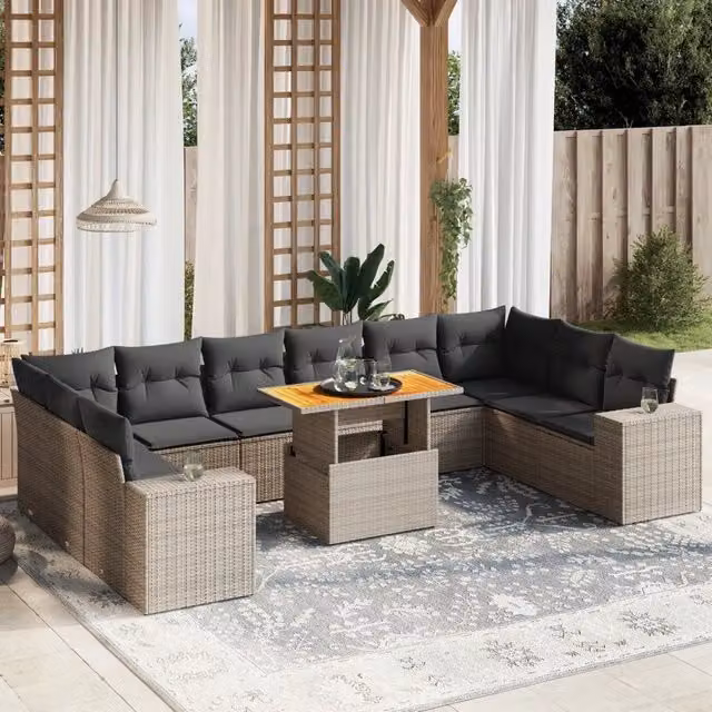 Set Divani da Giardino 11 pz con Cuscini in Polyrattan Grigio 3272810