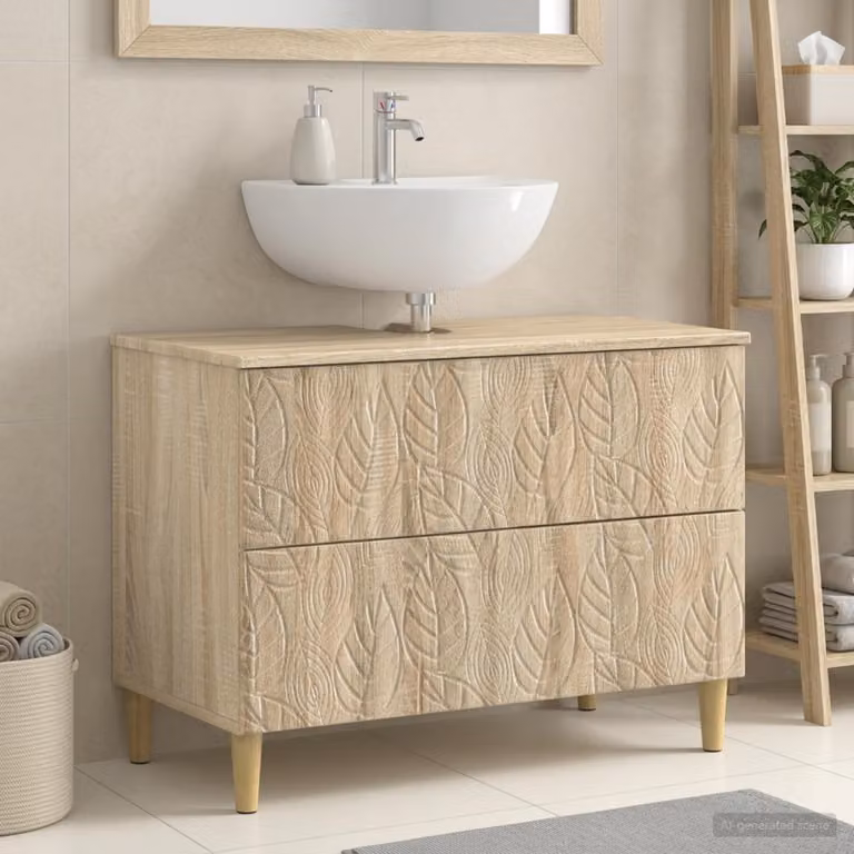 Armadio per lavabo da bagno moderno vidaXL in legno Rovere Sonoma, L 82 cm x P 41 cm x H 59 cm