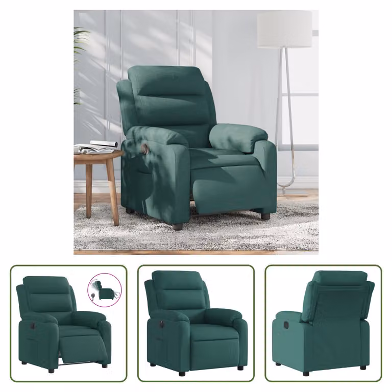 The Living Store Recliner elettrico in tessuto verde scuro