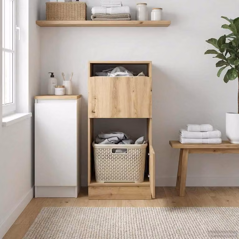 Mobile da lavanderia vidaXL in legno color rovere con ripiani interni, L 50 cm x P 68 cm x H 102 cm