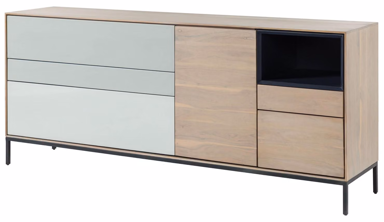 MASSIVMOEBEL24 | credenza in legno di Acacia 200x45x85 grigio-bianco laccato CHICAGO #05