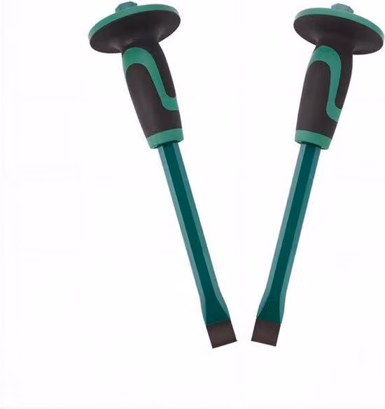 Set di 2 scalpelli piatti da 30,5 cm, con protezione per la mano, robusti, ideali per la lavorazione della pietra, per demolizioni di murature, cemento, con impugnatura antiscivolo