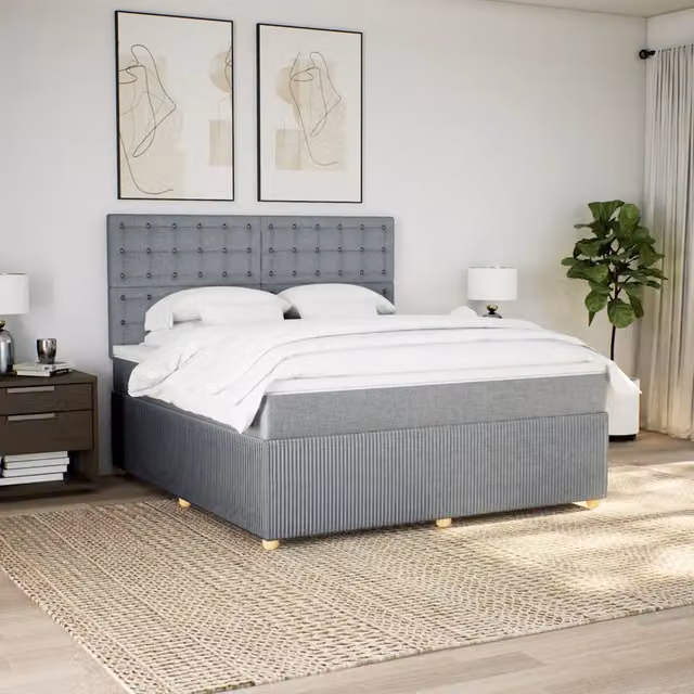 Letto con Giroletto a Molle e Materasso vidaXL in Grigio Chiaro e Bianco, L 180 x P 180 cm – 1
