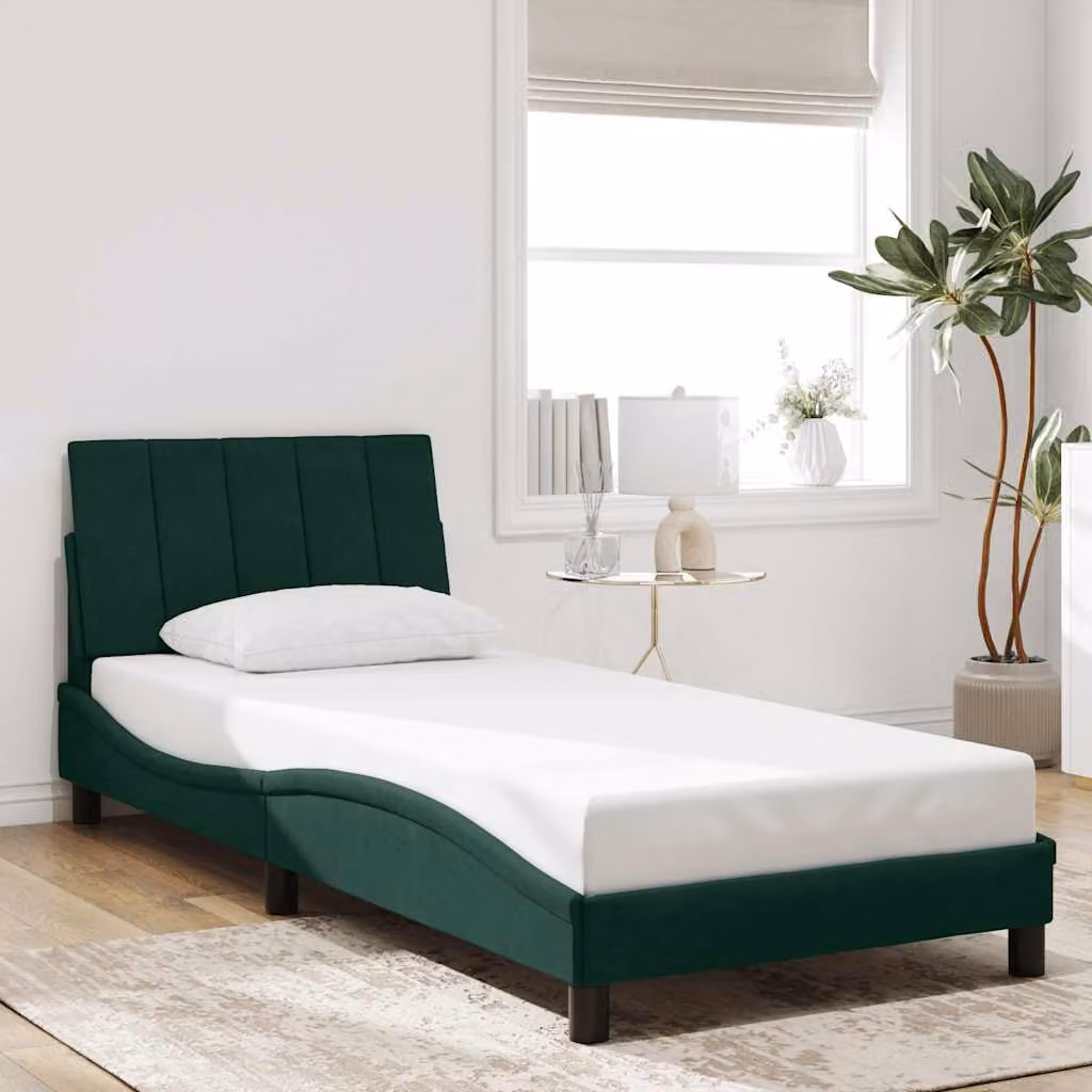 vidaXL Giroletto Hanko Verde Scuro in Velluto con Listelli in Legno, L/P/H: 90 x 190 cm