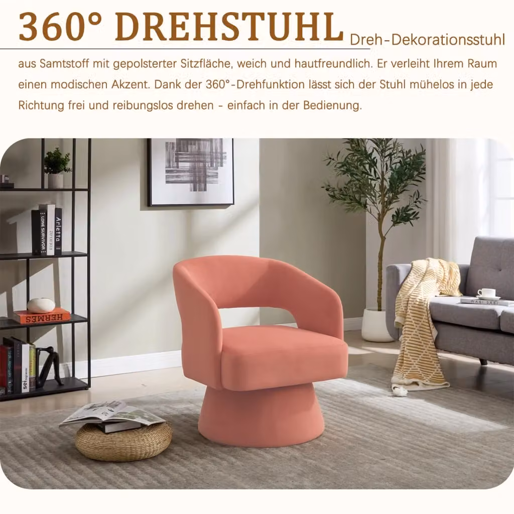 Poltrona girevole REDOM in tessuto rosa con struttura in legno e braccioli – 2