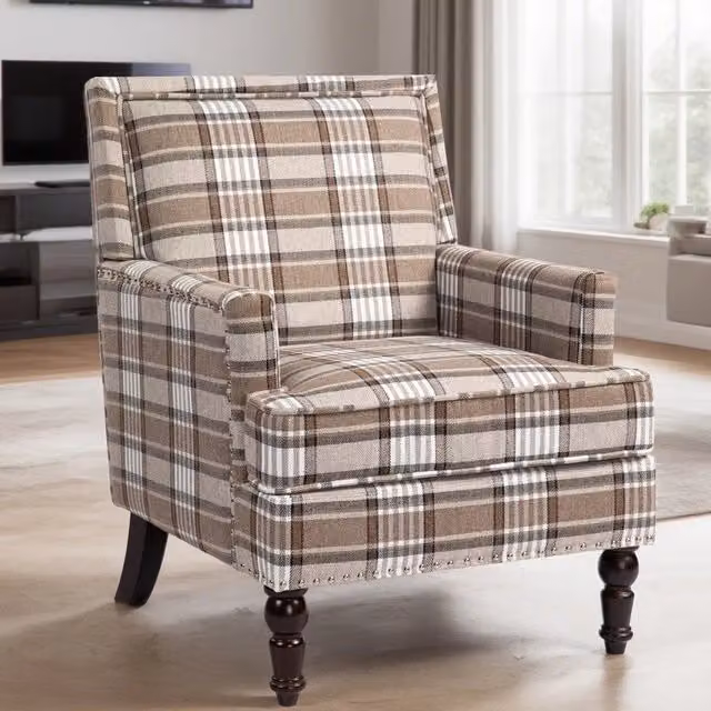 Poltrona Vintage Zephmum con struttura in legno massiccio e tessuto a righe, disponibile in vari colori, L: 69 cm, P: 69 cm, H: 89 cm – 1