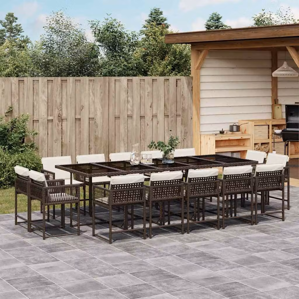 vidaXL Set da Pranzo da Giardino 15 pz in Polyrattan Marrone con Piano in Vetro – 1