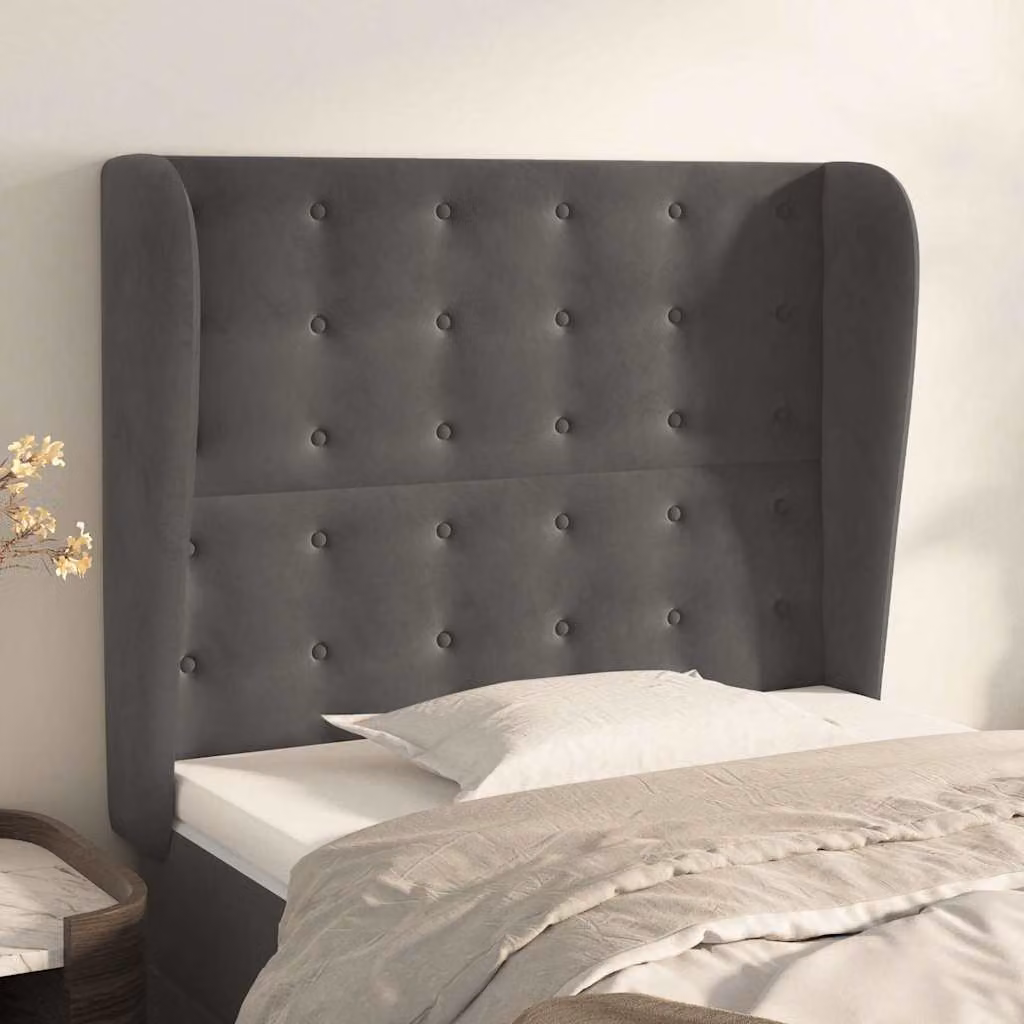 Testiera ad orecchio vidaXL in velluto grigio scuro, L: 103 cm, P: 23 cm, H: 118-128 cm