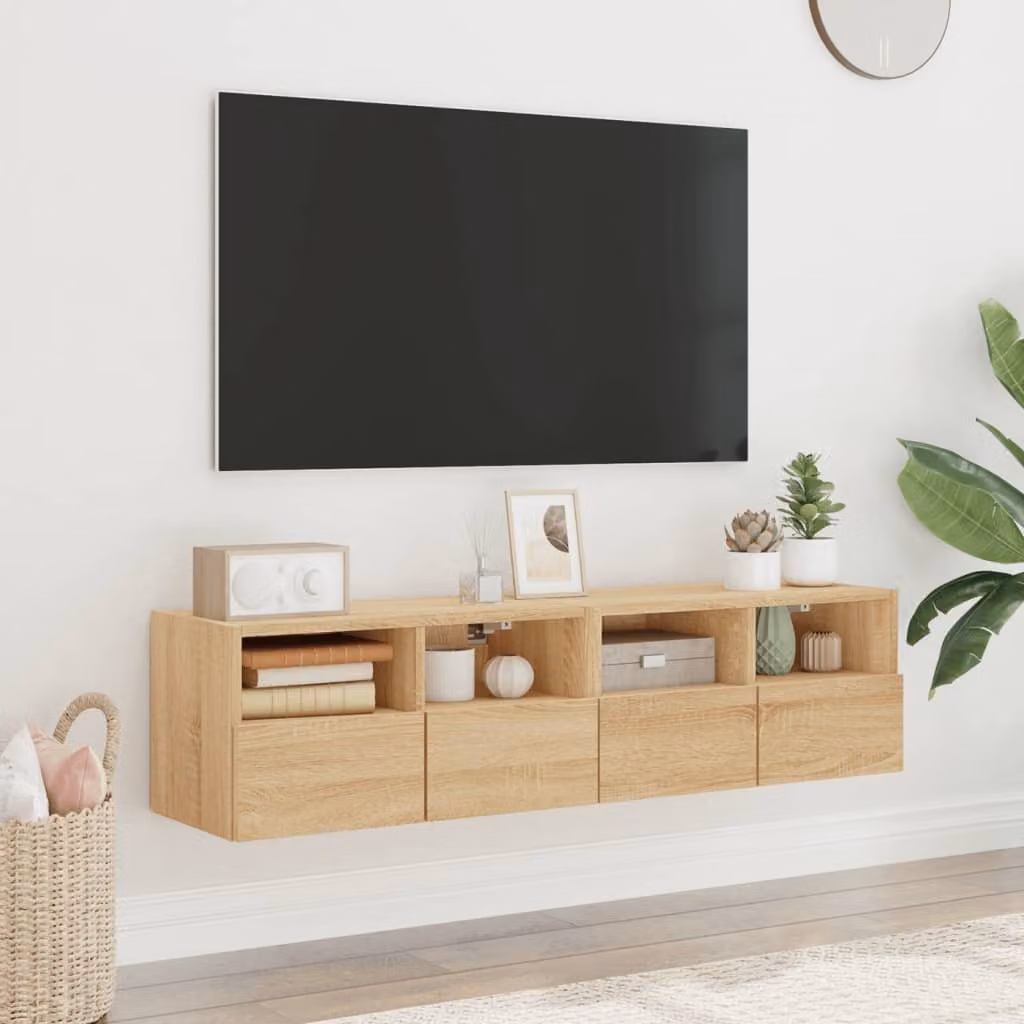 Set di 2 mobili TV da parete vidaXL in legno multistrato Rovere Sonoma, colore marrone, L: 60 cm, P: 30 cm, H: 30 cm