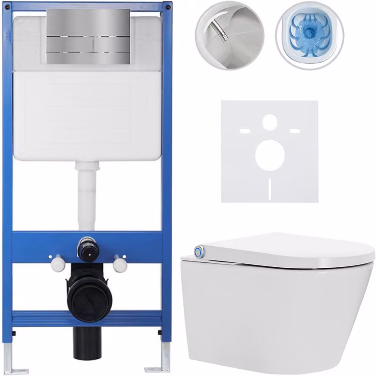 Set completo per WC Profi/Cronus Standard - bianco lucido - pulsante per WC modello Line/acciaio inox - installazione a parete - 59,3 x 38,4 cm