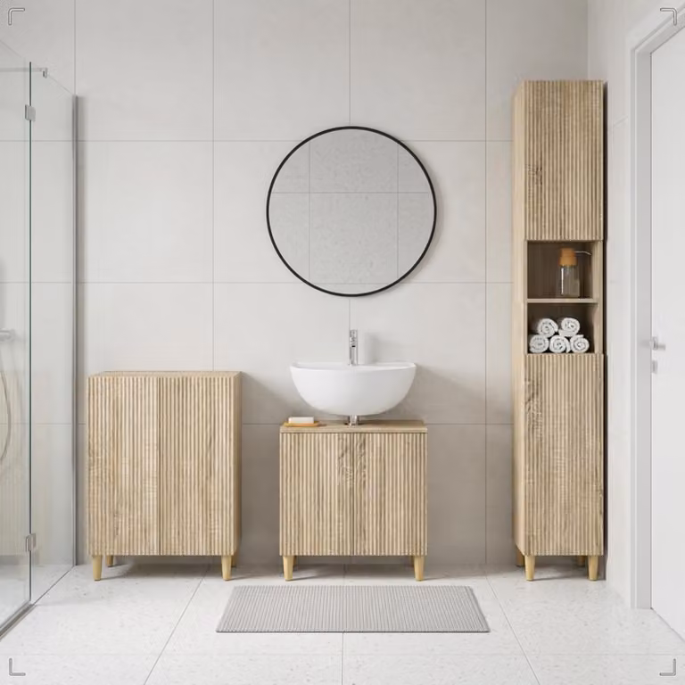 Set di mobili da bagno moderno vidaXL ARNHEM in 3 pezzi, Rovere Sonoma, Marrone