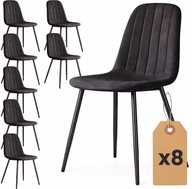 Set di 8 Sedie in velluto trapuntate LUMO Nero gambe nere