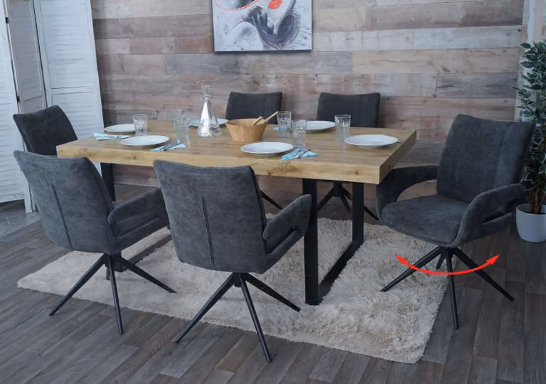 Set di 6 sedie da pranzo modello HWC-O78, sedia da cucina, girevole con sistema di ritorno automatico, rivestita in tessuto chenille (310g/m²), colore grigio scuro