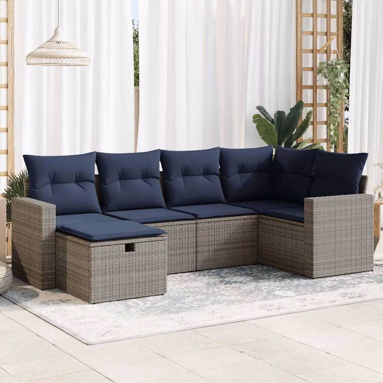 Maison Exclusive - Set Divano da Giardino 6 pz con Cuscini Grigio in Polyrattan
