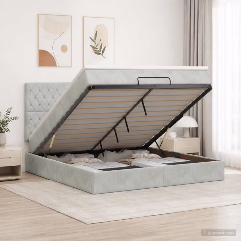 Letto Ottomano con Materasso e Illuminazione LED vidaXL, Grigio Chiaro, L/P/H: 140 x 200 x 88 cm