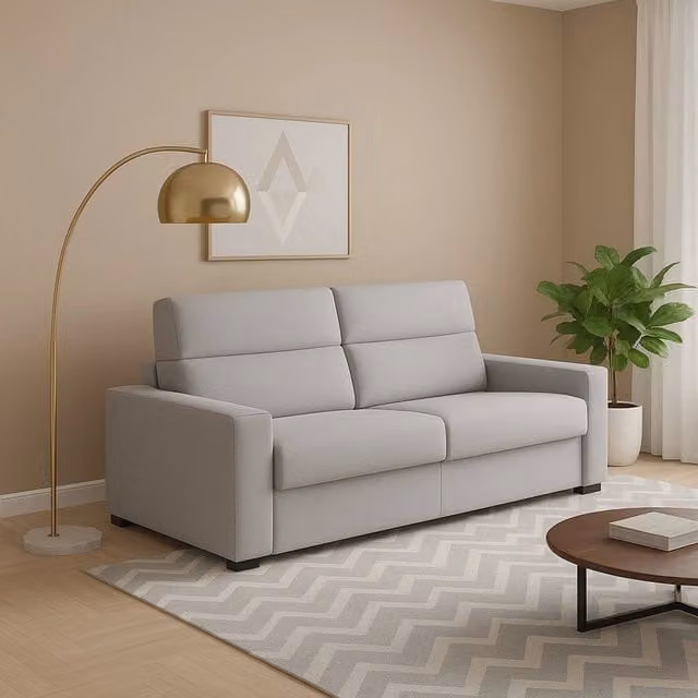 Divano Letino a 2 posti fisso Made in Italy con rivestimento sfoderabile in tessuto grigio L/P/H: 200 x 95 x 100 cm – 1