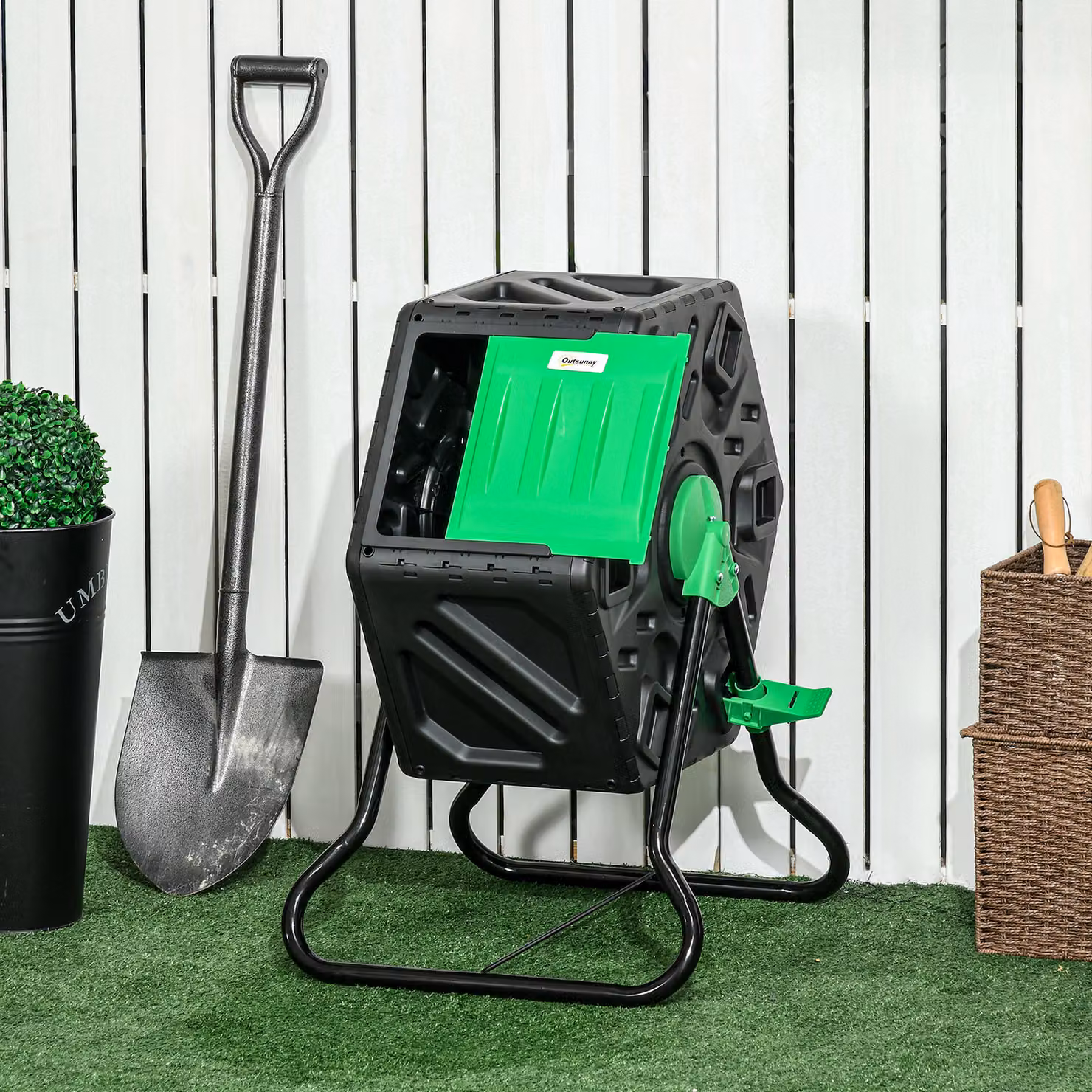 Composteur da giardino rotativo Outsunny da 65 L in polipropilene nero L 60 cm x P 49 cm x H 77 cm – 2