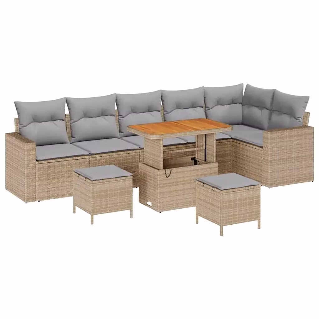 Set Divano da Giardino vidaXL 9 Pezzi Beige con Cuscini e Struttura in Metallo Resistente ai Raggi UV – 2