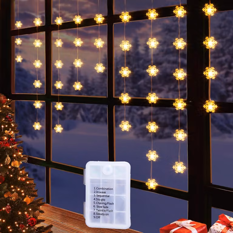 Luci natalizie a LED, luci a forma di fiocchi di neve, 1,35 metri, 50 LED, 8 modalità