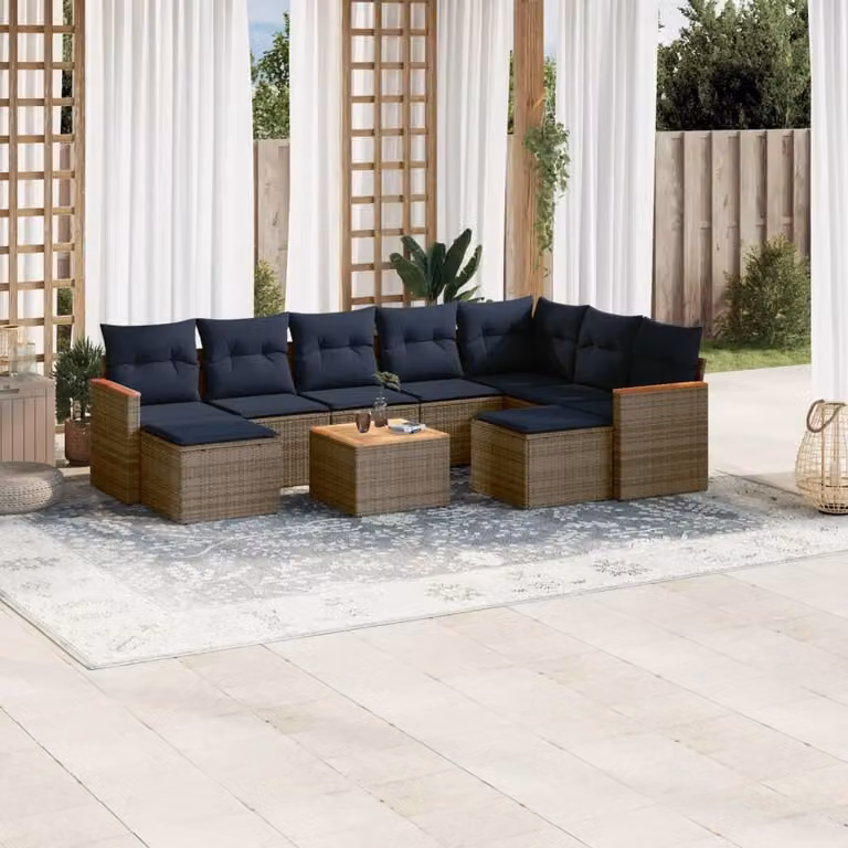 Maison Exclusive - Set divano da giardino 10 pezzi con cuscini, grigio, polyrattan