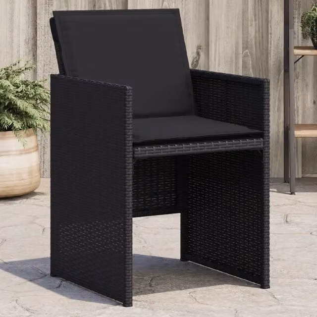 Set di 4 sedie da giardino moderne vidaXL in polyrattan nero con cuscini e braccioli – 1