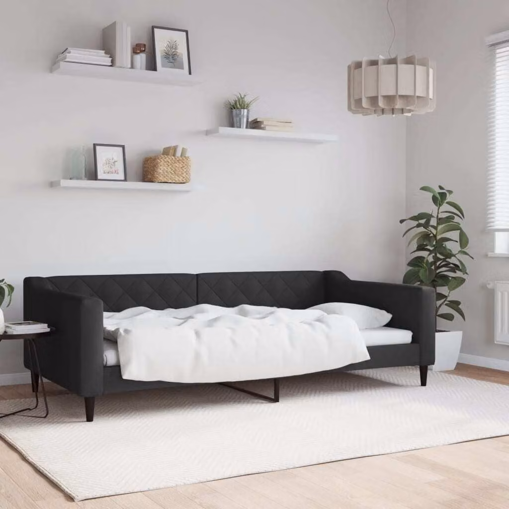 Maison Exclusive - Letto a giorno nero, 100x200 cm, rivestito in tessuto