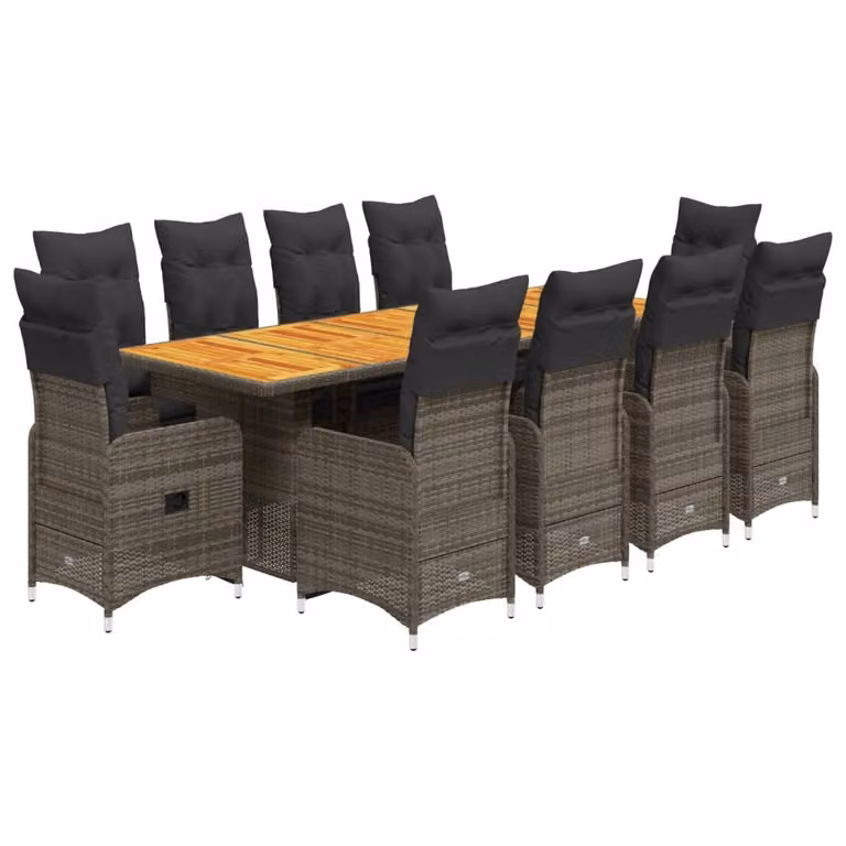 Set Bistrò da Giardino 11 pz con Cuscini in Polyrattan Grigio