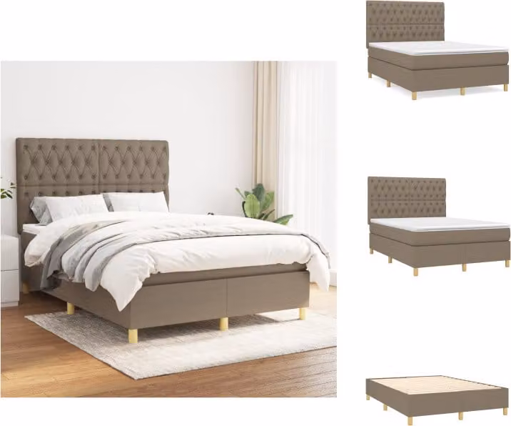 vidaXL Letto a molle con materasso in tessuto taupe 140x190 cm - Letti e strutture letto